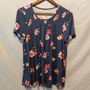 Torrid Super Soft Knit Top Blue Floral Sz 00